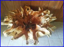 Teak Root Dining Table Carving 29.5H 47D Natural Indonesian Teak Wood