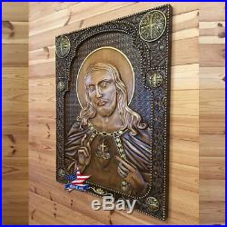 The Sacred Heart of Jesus Wood Carved icon catholic painting picture sculpture
