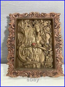 The Tempting of Eve Carved Wood Bas Relief Wall Hanging Religious Art