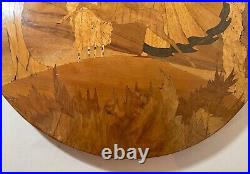 Thick antique handmade carved marquetry wood lady with deer wall art veneer