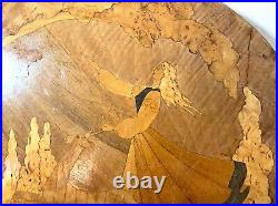 Thick antique handmade carved marquetry wood lady with deer wall art veneer