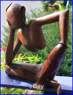 Thoughtful Human Abstract Sculpture Balinese Hand Carved Wood Statue Bali Art