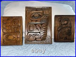 Three (3) Ray Wesley wood carvings Tsimshian Sheena River. B. C