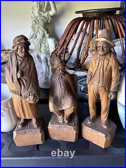 Three Vintage Folk Art Wood Carvings Signed Bedin Quebec Canada