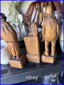 Three Vintage Folk Art Wood Carvings Signed Bedin Quebec Canada