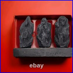 Three Wise Monkeys Vintage Hand Carved Wooden Africa Abstract 4x5.25