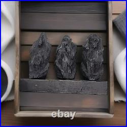 Three Wise Monkeys Vintage Hand Carved Wooden Africa Abstract 4x5.25