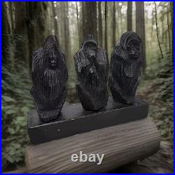 Three Wise Monkeys Vintage Hand Carved Wooden Africa Abstract 4x5.25