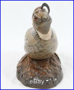 Tom Taber California Quail Wood Carving Decoy Signed Bird Sculpture Glass Eyes