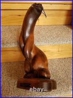 Tom Taber Rare River Otter Carving Wood Sculpture Art Signed 15 River Gamblor