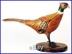 Tom Taber Wood Carved Ringneck Pheasant Signed Early Decoy Sculpture Statue