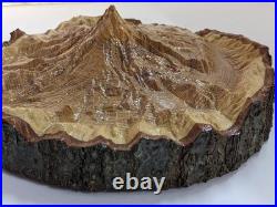 Topographic 3D Wood Carving Mountain Custom Unique Mt. Hood Center Piece Nature