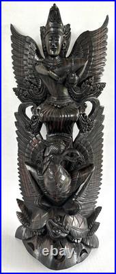 Traditional Balinese Indonesian Hand Carved Wood Sculpture Vishnu Riding Garuda