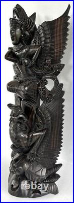 Traditional Balinese Indonesian Hand Carved Wood Sculpture Vishnu Riding Garuda