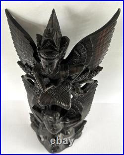 Traditional Balinese Indonesian Hand Carved Wood Sculpture Vishnu Riding Garuda