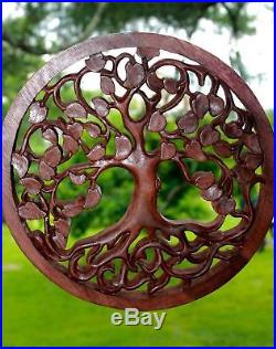 Tree of life Wall Art Plaque Panel Hand Carved wood Mahogany Balinese 11.25