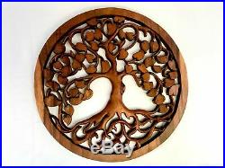 Tree of life Wall Sculpture Plaque Panel Carved wood Boho Decor Balinese Art