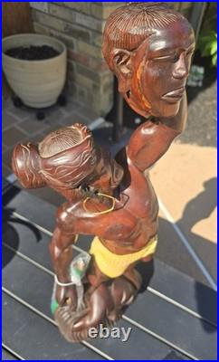 Tribal Headhunter Carved Wooden Sculpture Severed Head 60's 25 H