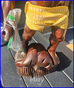 Tribal Headhunter Carved Wooden Sculpture Severed Head 60's 25 H