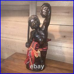 Tribal Headhunter Warrior Wooden Sculpture Holding Severed Head With Machete 12