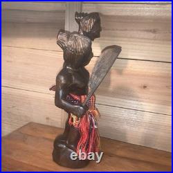 Tribal Headhunter Warrior Wooden Sculpture Holding Severed Head With Machete 12