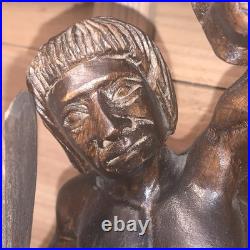 Tribal Headhunter Warrior Wooden Sculpture Holding Severed Head With Machete 12