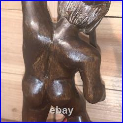 Tribal Headhunter Warrior Wooden Sculpture Holding Severed Head With Machete 12