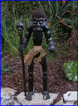 Tribal Primitive Voodoo Man Tiki Wood Statue Tiki Bar Sculpture Wood Carving 34