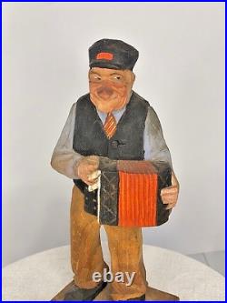 Trygg 8 Signed Hand Carved wood Old Man with Accordian Swedish folk art