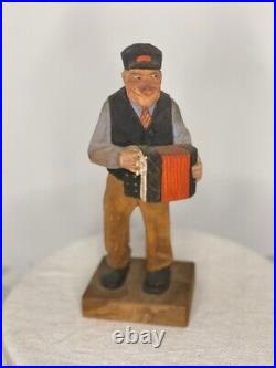 Trygg 8 Signed Hand Carved wood Old Man with Accordian Swedish folk art