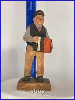 Trygg 8 Signed Hand Carved wood Old Man with Accordian Swedish folk art