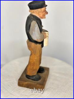 Trygg 8 Signed Hand Carved wood Old Man with Accordian Swedish folk art