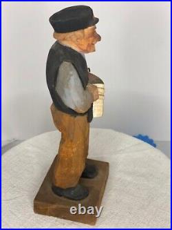 Trygg 8 Signed Hand Carved wood Old Man with Accordian Swedish folk art