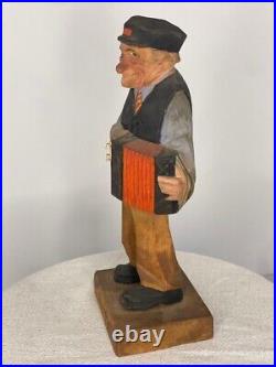 Trygg 8 Signed Hand Carved wood Old Man with Accordian Swedish folk art