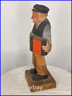 Trygg 8 Signed Hand Carved wood Old Man with Accordian Swedish folk art