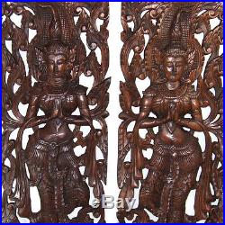 Twin Thep Pha Nom New Wood Carving Home Wall Panel Mural Decor Art Statue gtahy