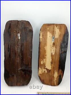 Two Large Apalachin Folk Art Face Carvings Split Log 10 X 24 X 5