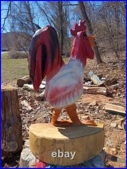 Unique Chainsaw Carved Rooster 22 Tall Wooden Chicken