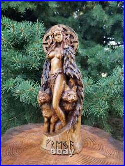 Unique Style Freya Statue Viking God Wood Carving Altar Sculpture Pagan Paganism