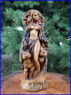 Unique Style Freya Statue Viking God Wood Carving Altar Sculpture Pagan Paganism