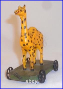 Unusual 1982 Painted Carved Wood Folk Art Camel Pull Toy Walter &June Gottshall