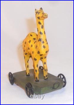 Unusual 1982 Painted Carved Wood Folk Art Camel Pull Toy Walter &June Gottshall