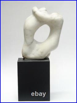 VINTAGE 60's ABSTRACT FORM NUDE LOVERS MARBLE SCULPTURE on WOOD PLINTH
