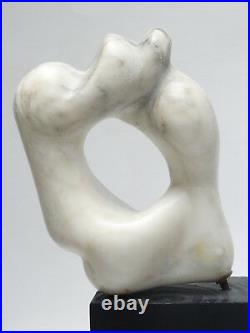VINTAGE 60's ABSTRACT FORM NUDE LOVERS MARBLE SCULPTURE on WOOD PLINTH