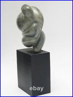 VINTAGE 60's ABSTRACT FORM NUDE MARBLE SCULPTURE on WOOD PLINTH