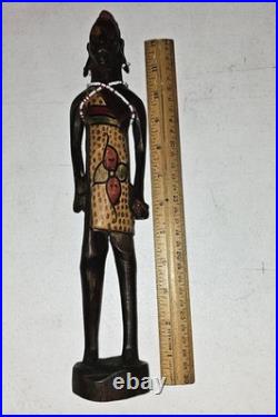 VINTAGE AFRICAN CARVED STATUE Masai TRIBAL ETHNIC WOODEN Man 12.5 HANDMADE