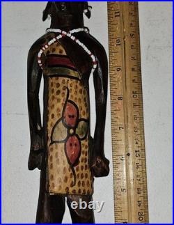 VINTAGE AFRICAN CARVED STATUE Masai TRIBAL ETHNIC WOODEN Man 12.5 HANDMADE