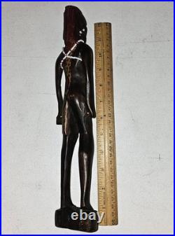 VINTAGE AFRICAN CARVED STATUE Masai TRIBAL ETHNIC WOODEN Man 12.5 HANDMADE