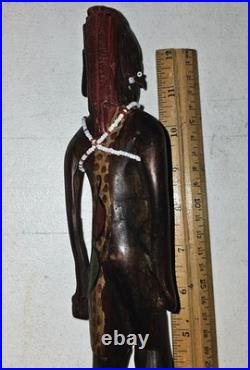 VINTAGE AFRICAN CARVED STATUE Masai TRIBAL ETHNIC WOODEN Man 12.5 HANDMADE
