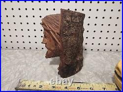 VINTAGE JESUS CHRIST Wood Hand Carved Sculpture Folk Art Bust Catholic RARE